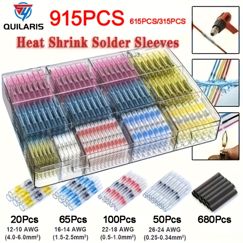 

SYQUILARIS 915/615/315pcs Manches à souder thermorétractables, connecteurs de à contact en cuivre, isolation thermorétractable non électrique pour la réparation de fils automobiles, et de camions.