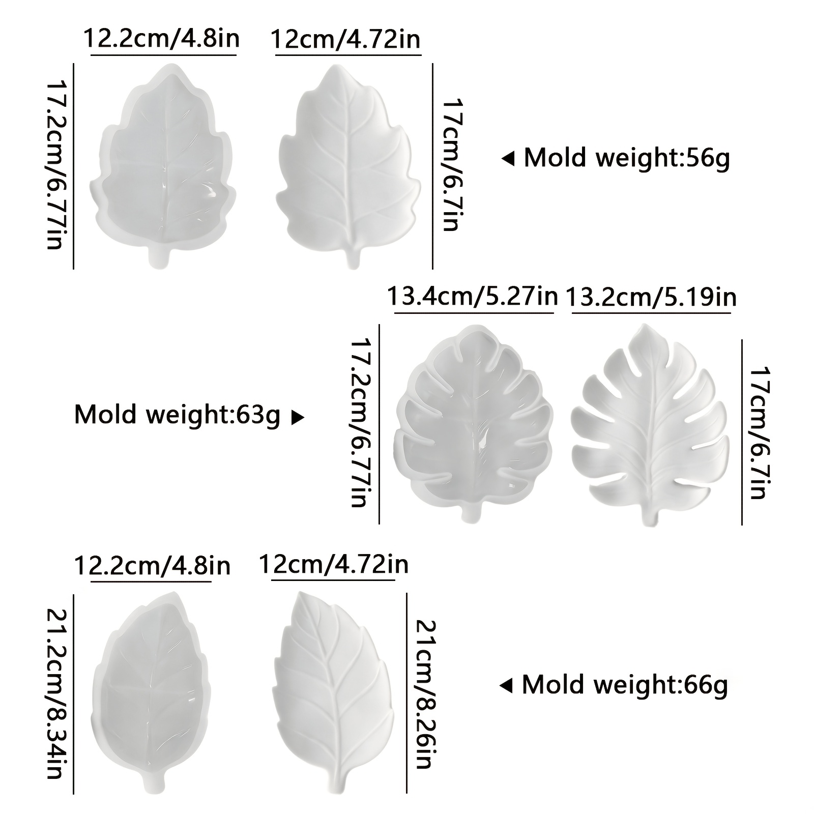 TEMU Lot de 3 moules en pour plateau en plâtre et ciment, plateau à feuilles de style naturel, ensemble combiné de 3 pièces feuilles de