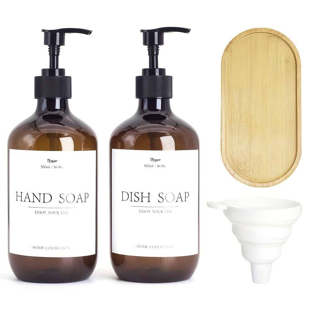 TEMU 2pcs Soap And Dish Soap Dispenser Set, Countertop Lotion Soap Dispenser For Kitchen And Bathroom, Oz - With Funnel For Easy Filling, Home Decor,