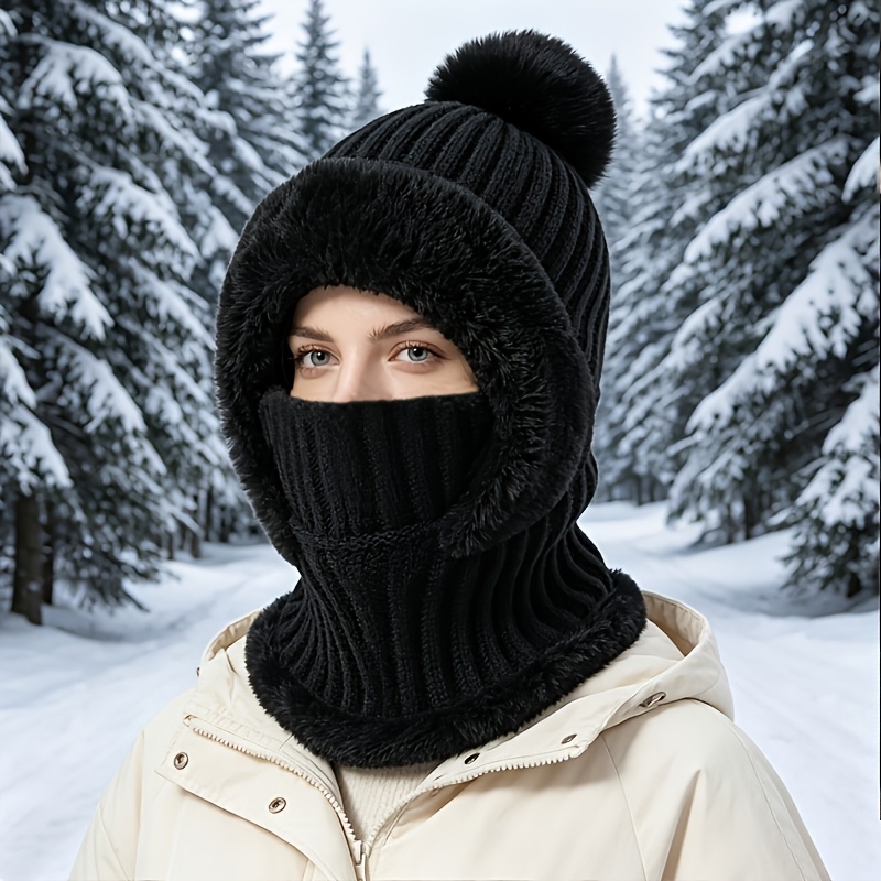 TEMU Balaclava 3-en-1 pour femmes, bonnet d'automne-hiver pour femmes, bonnet chaud une pièce pour l'extérieur, bonnet de ski d'hiver, Noël