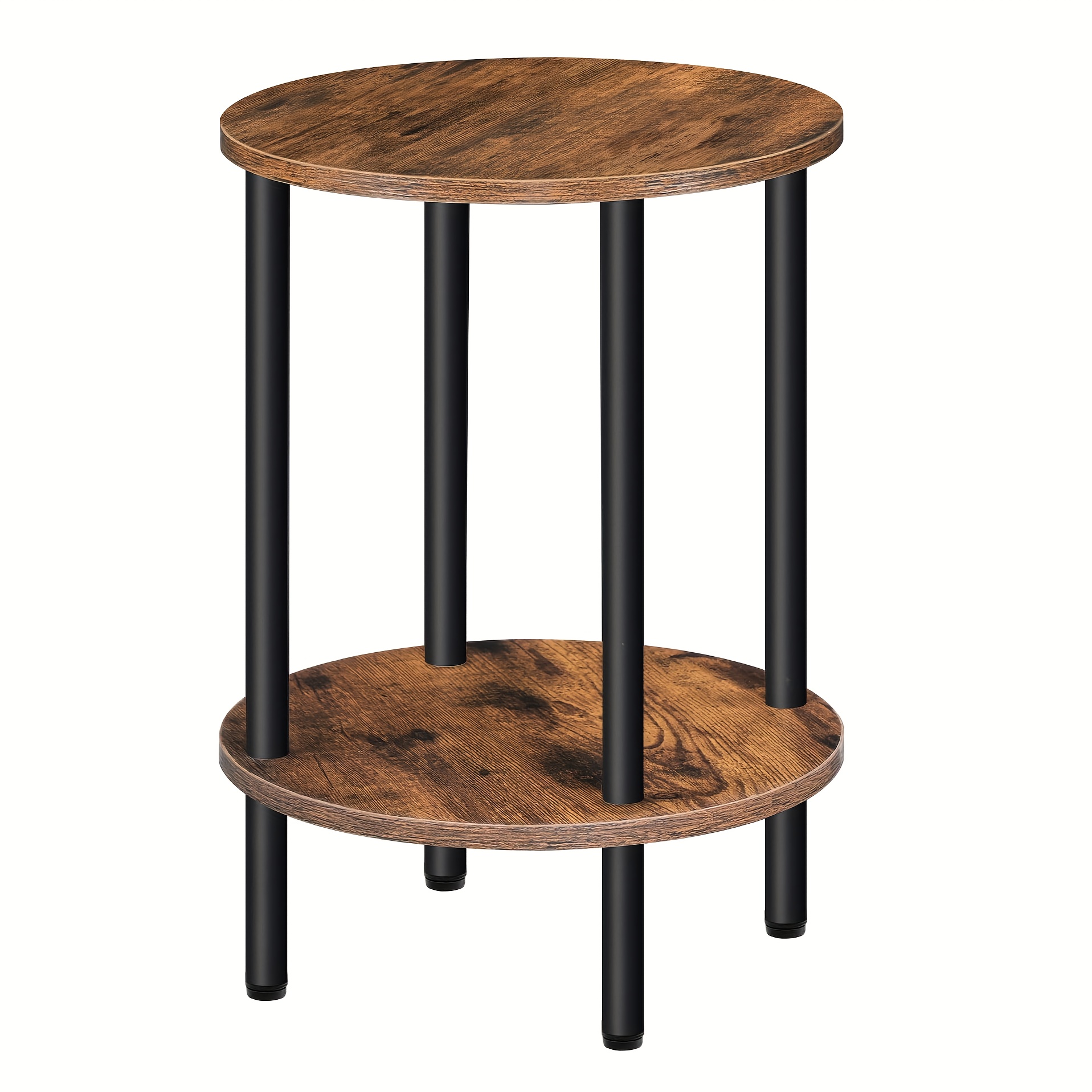 Image of A Retro Circular Side Table With A Two-level Shelf, Perfect As A Small Nightstand Or An Industrial-style Coffee Table, Ideal For Living Rooms And Bedrooms, In Beige And Black