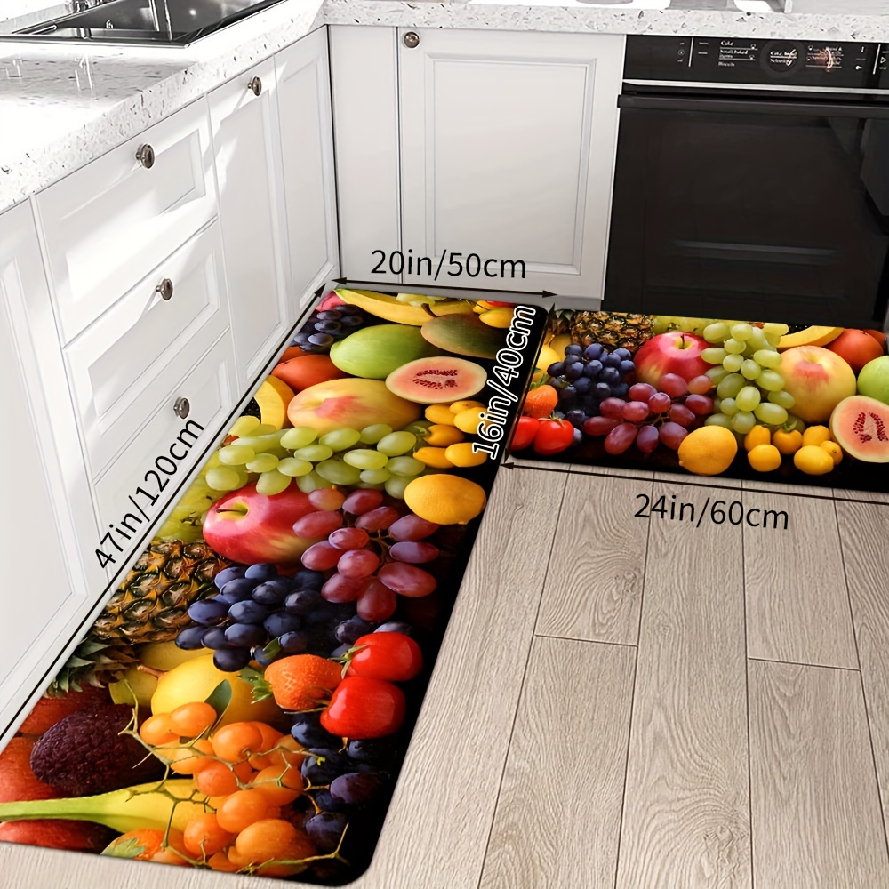 

Fruit Pattern Kitchen Rug, 1pc Rectangle Non-slip, Machine Washable, Absorbent, Polyester Floor Mat With Pvc Backing For Home Decor