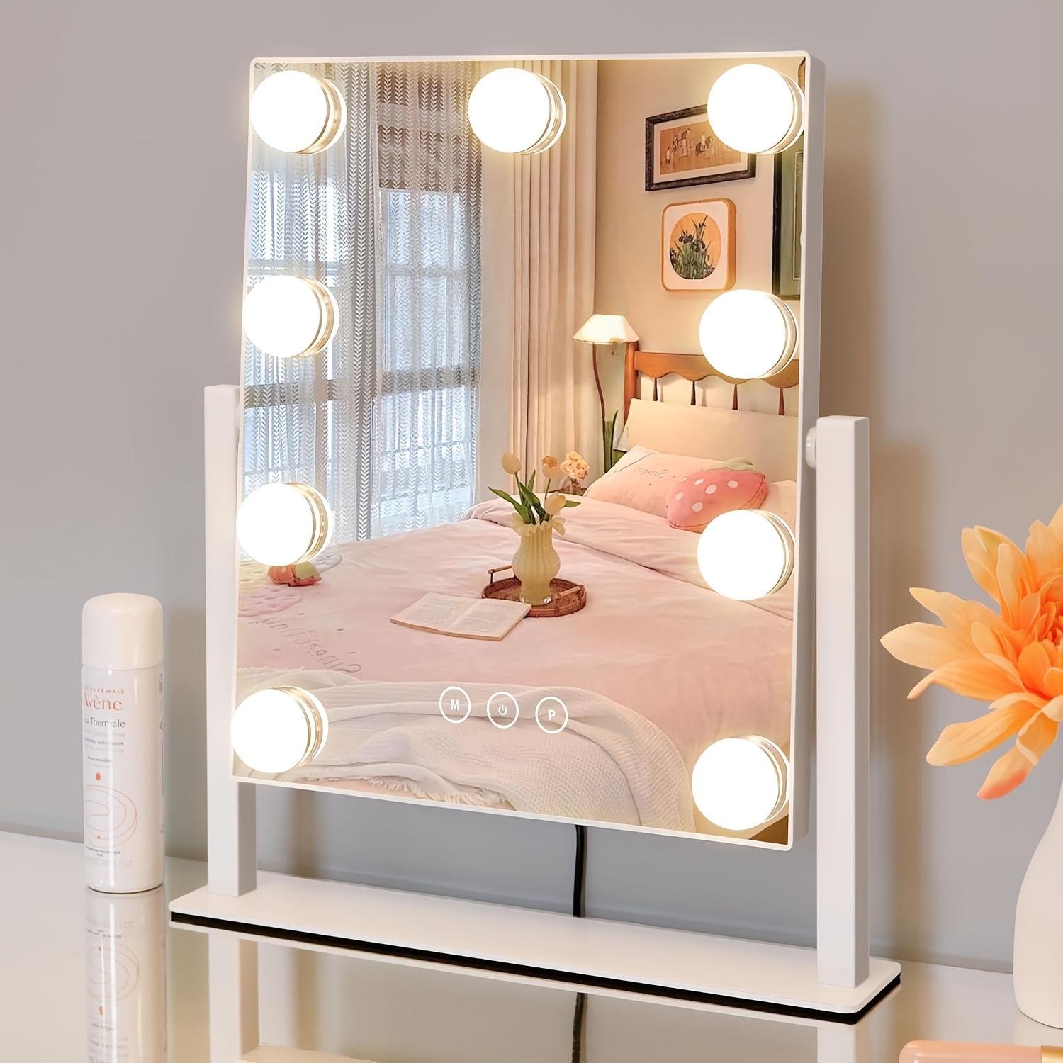 9-Light LED Hollywood Makeup Mirror – Vanity Mirror with 5X Magnifying Mirror, Smart Touch Control, 3 Lighting Modes & 360° Rotation, Rechargeable Beauty Mirror — Zaynora Luxury Marketplace