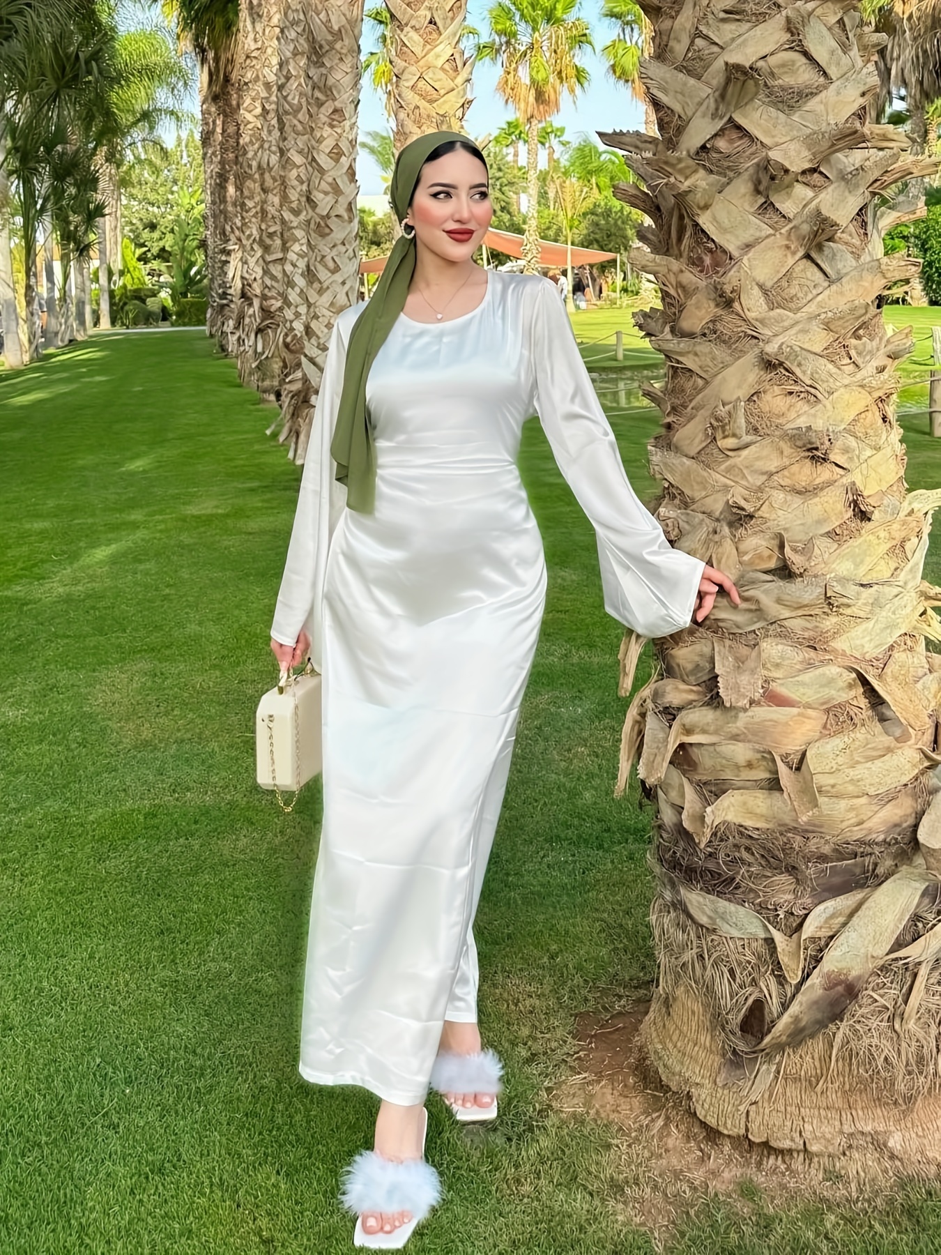 open lace back dress Green Floral Plus Size Long Maxi Dress Polyester Boho Kaftan for Women main image 0