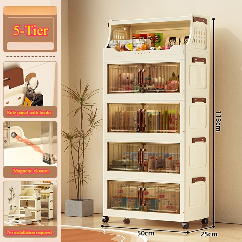 TEMU 5-tier Heavy Duty Foldable Storage Cabinet With & Open Shelves - Large Capacity Large Suitable For Living Room, Bedroom, Closet, Kitchen