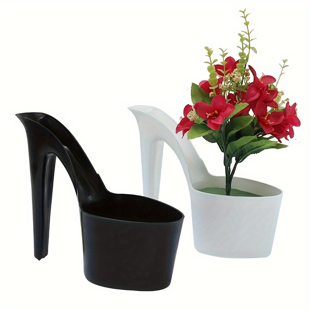 

Chic High Heel-shaped Planter - Durable Plastic, Indoor/outdoor Flower Pot For Home & Garden Decor, Available In Black, White, Pink