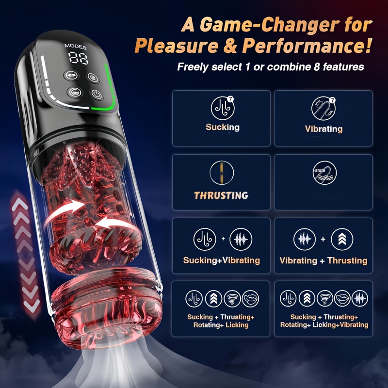 Male sex toy with 7 thrust rotation&vibration&suction&licking modes, adult extreme sex toy, realistic texture tunnel, extreme sex toy male toy