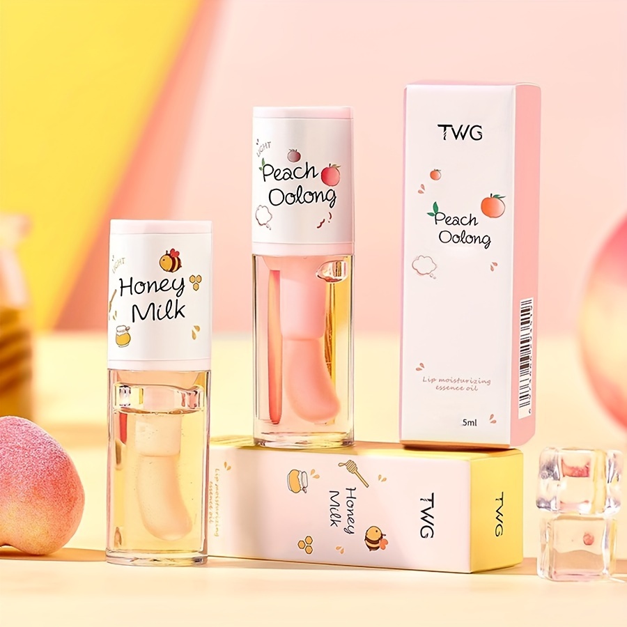 

Peach Oolong & Honey Milk Lip Oil Set, 5ml Each, Moisturizing & Hydrating, Improve Dryness, Lip Line Smoothing, Softening Transparent Gloss, Beauty Lip Care With Plant Squalane
