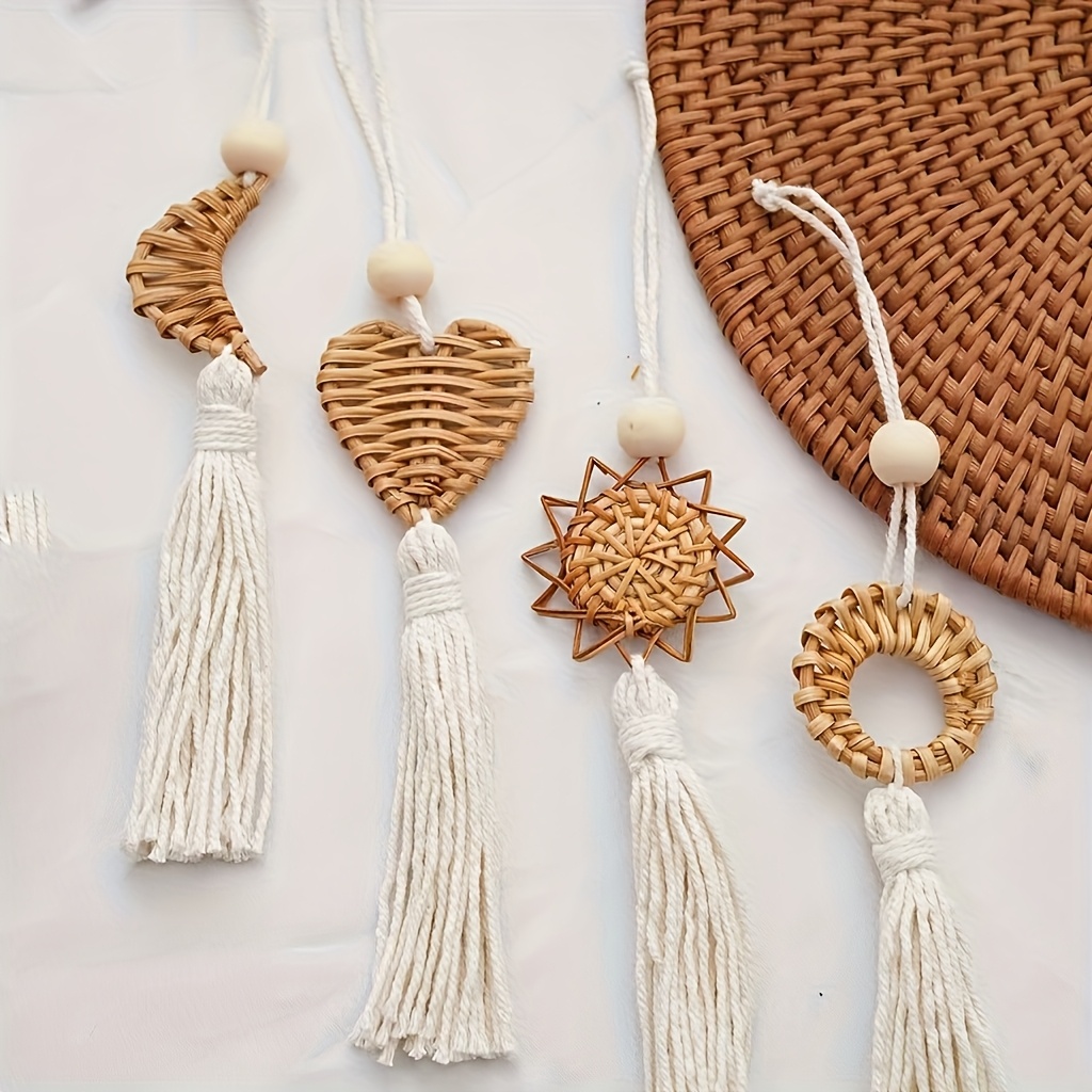 E-shop 2 Stück/4 Stück Bohemian Vintage Wandbehang mit Fransen – Handgewebte Textur Tapisserie, geeignet für Schlafzimmer, Deko, Einzugsgeschenk,
