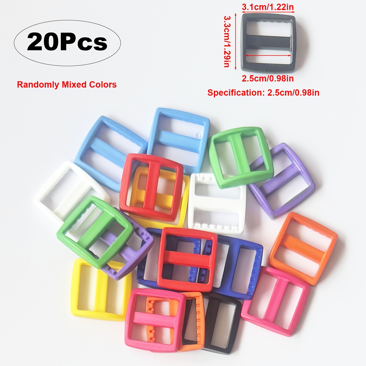 20pcs Mixed Color Plastic Tri-glide Slide Buckles, Adjustable Webbing Slides For Backpack Bag Dog Collars, Strap Belt Adjuster, Adjust Straps Slider, Triglides Webbing Strap Fastener(4 Sizes)