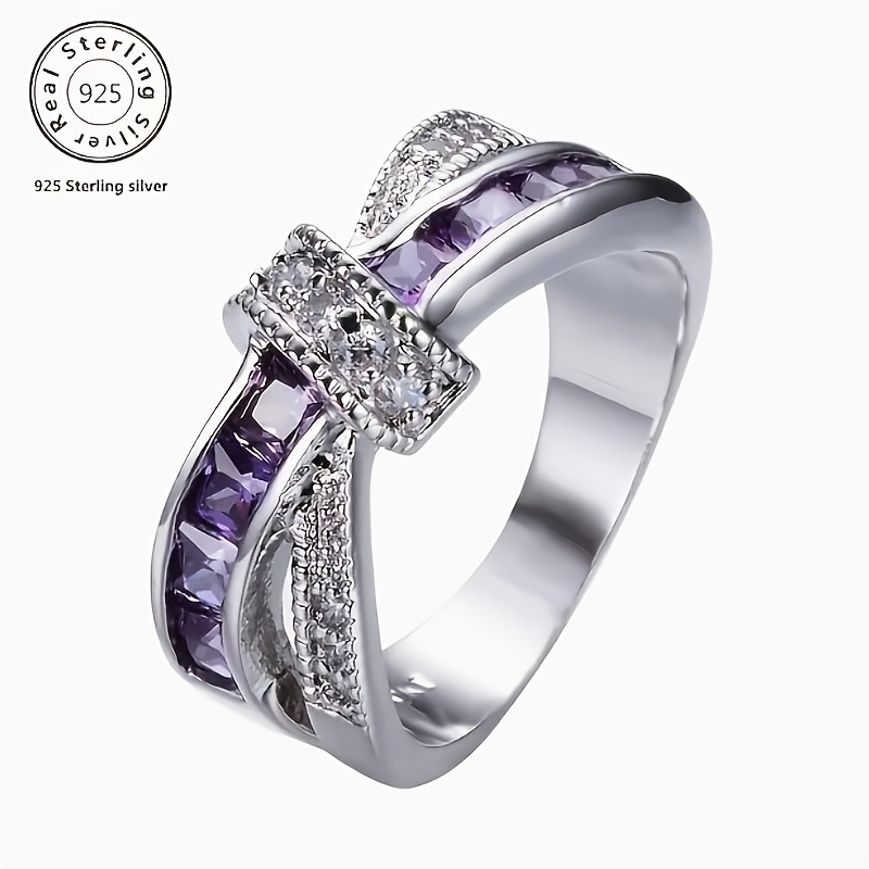 

A 925 Silver, Two-color Matching Whole Purple And Diamond, To Avoid Monootone, And , , Non-allergic, Women's Ring, Birthday Anniversary Holiday Gift, Inside The Gift Box