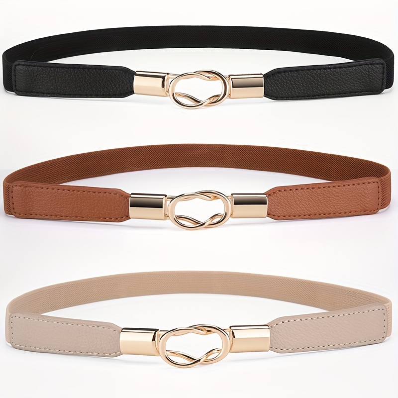 Image of 1/3 Pack Summer Minimalist Polyester Belt For Women, Fashionable Elastic Stretch Decorative Solid Color Slim Waist Cincher For Daily Wear