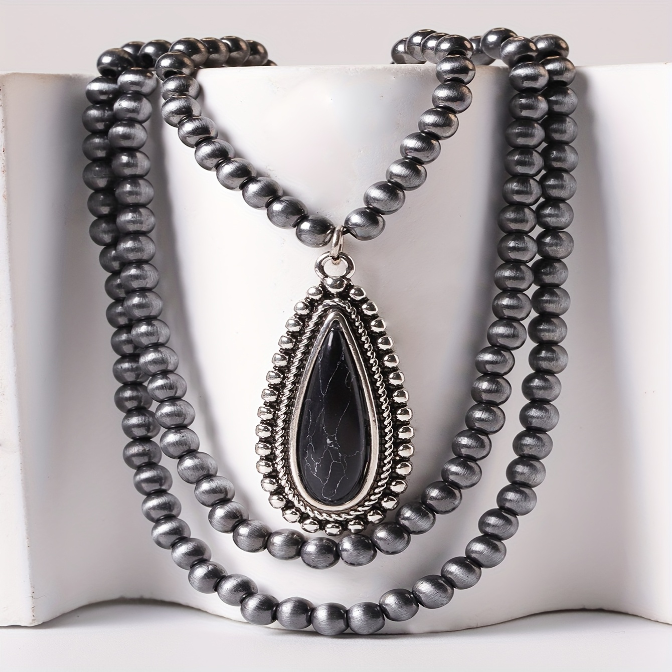 TEMU Collier turquoise de style ethnique bohème vintage, Bijou de collier , Chaîne de pull haut de gamme