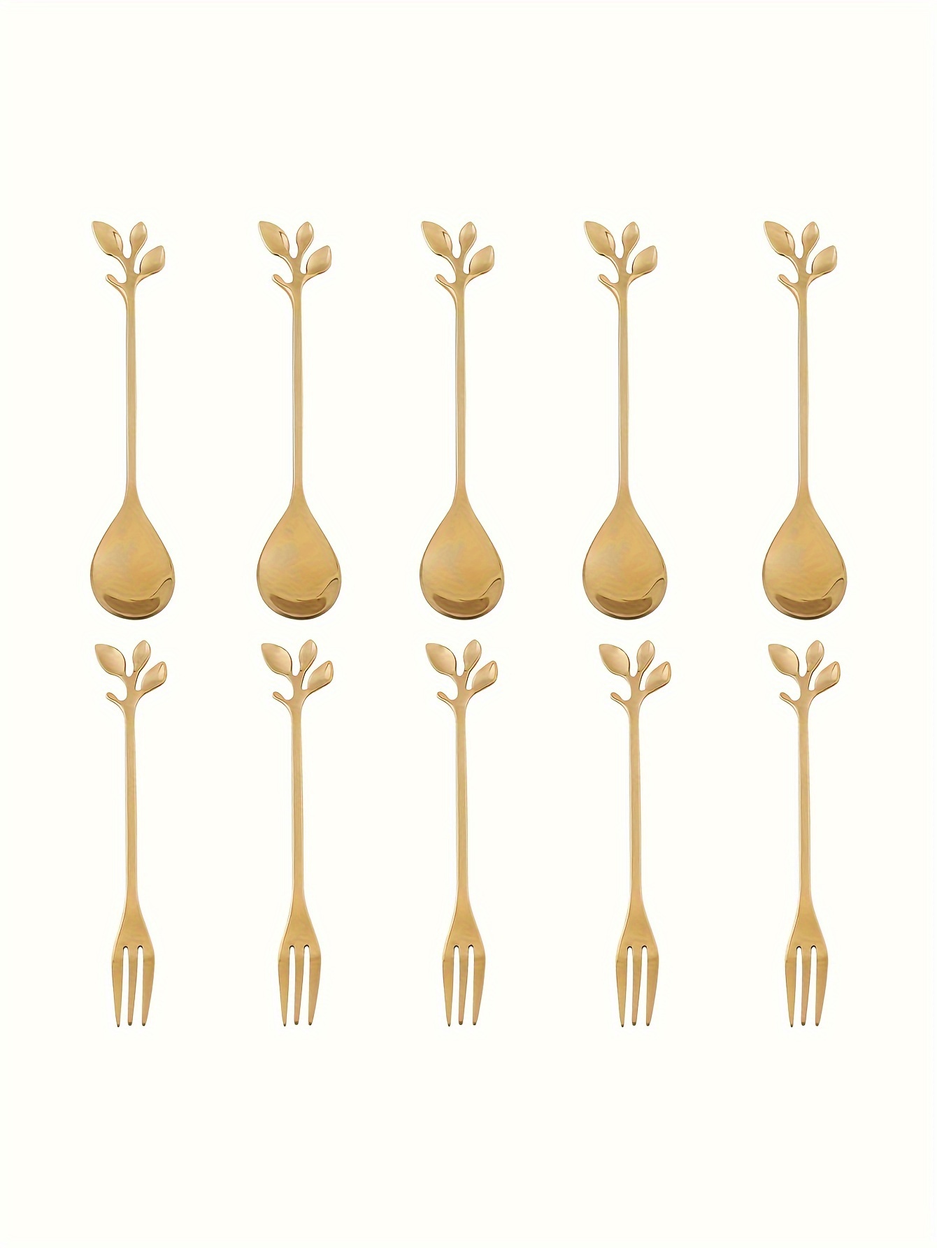 10pcs golden stainless steel cherry   spoons and forks   utensils spoons forks dining entertaining flatware details 6