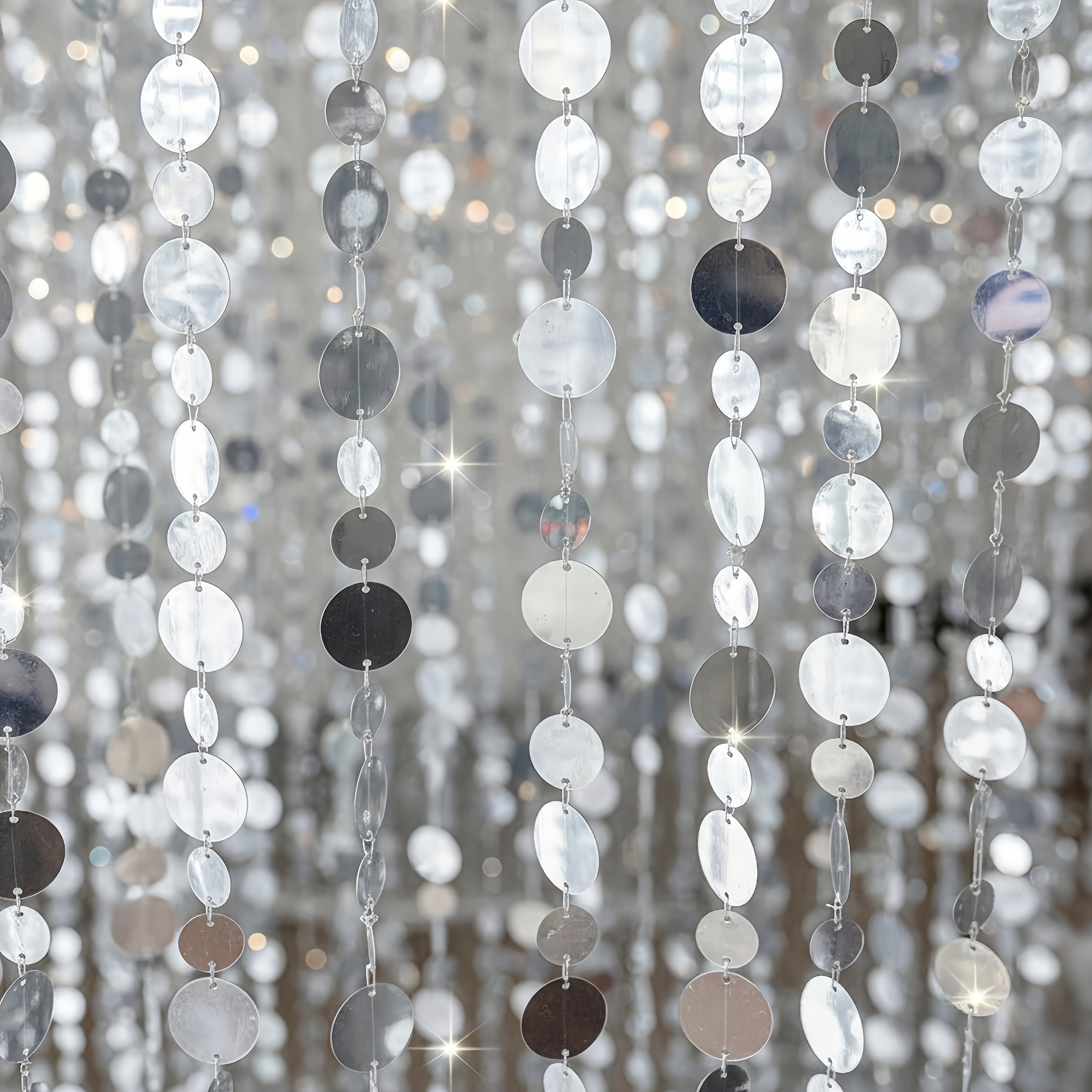 5pcs, 5 Meters, 196.85 Inches, , Sparkling, Weddings, Pvc Sequin Hanging Decor, Perfect For Wedding Porch Backdrop Or Room Divider, Suitable For Family Holiday Parties And Celebrations