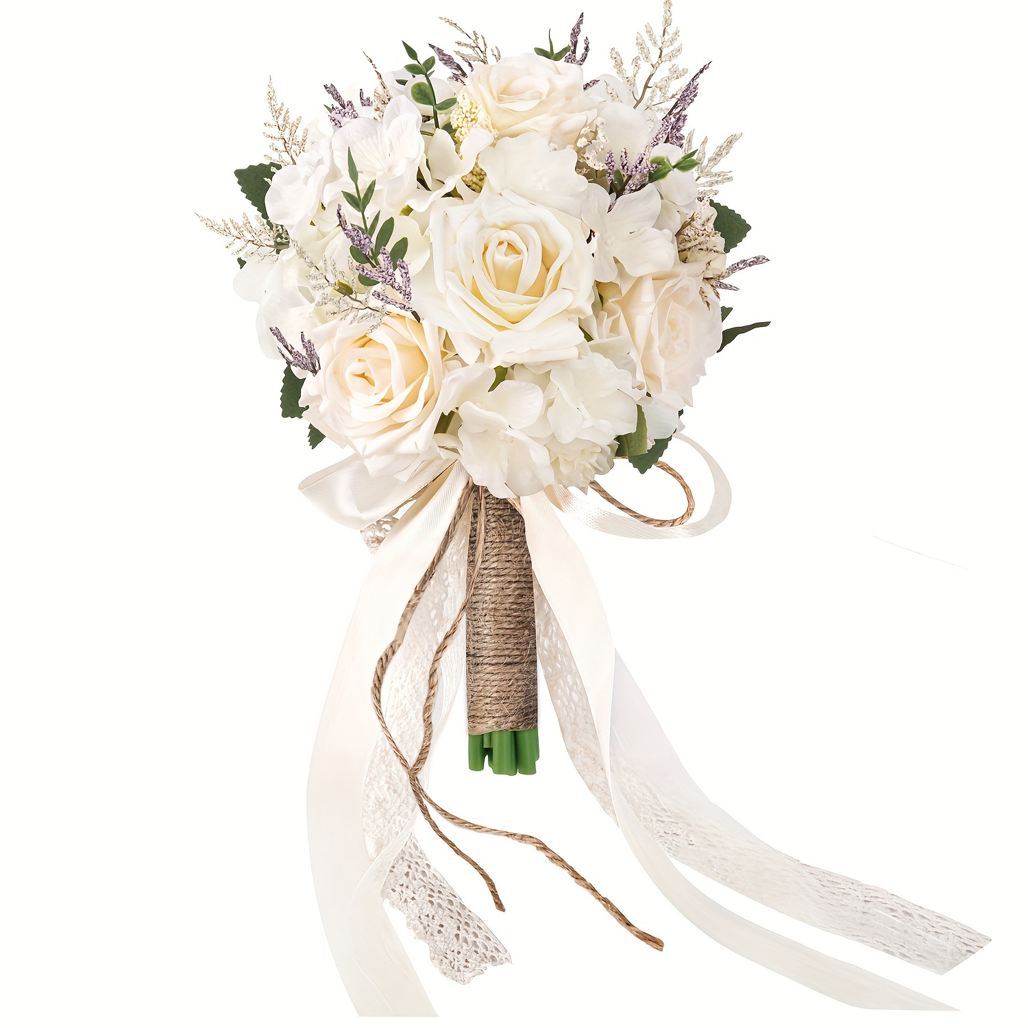 

Elegant White Artificial Rose Bouquet For Bride & Bridesmaids - Perfect For Boho Rustic Weddings, Anniversaries & Home Decor