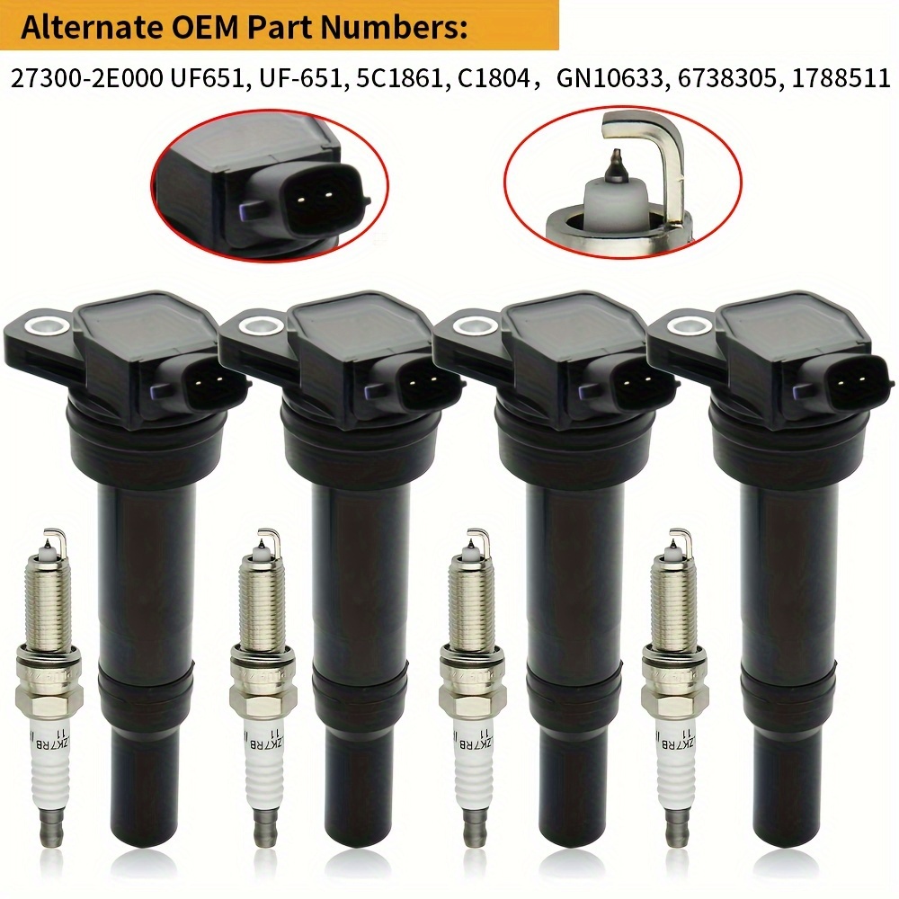 

4pcs Ignition Coils & 4pcs Platinum Spark Plugs For Kia For Forte For For Elantra Uf651