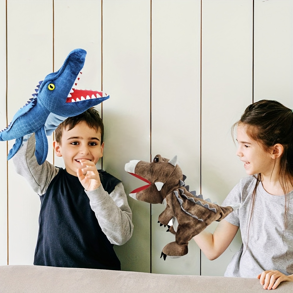 Dinosaur Hand Puppets 11.8 Inch Plush Stuffed Animals With Open Movable Mouth, Stuffed Animal Puppets Interactive Toy Storytelling Gifts For Birthday, Imaginative Play, Girls, Boys