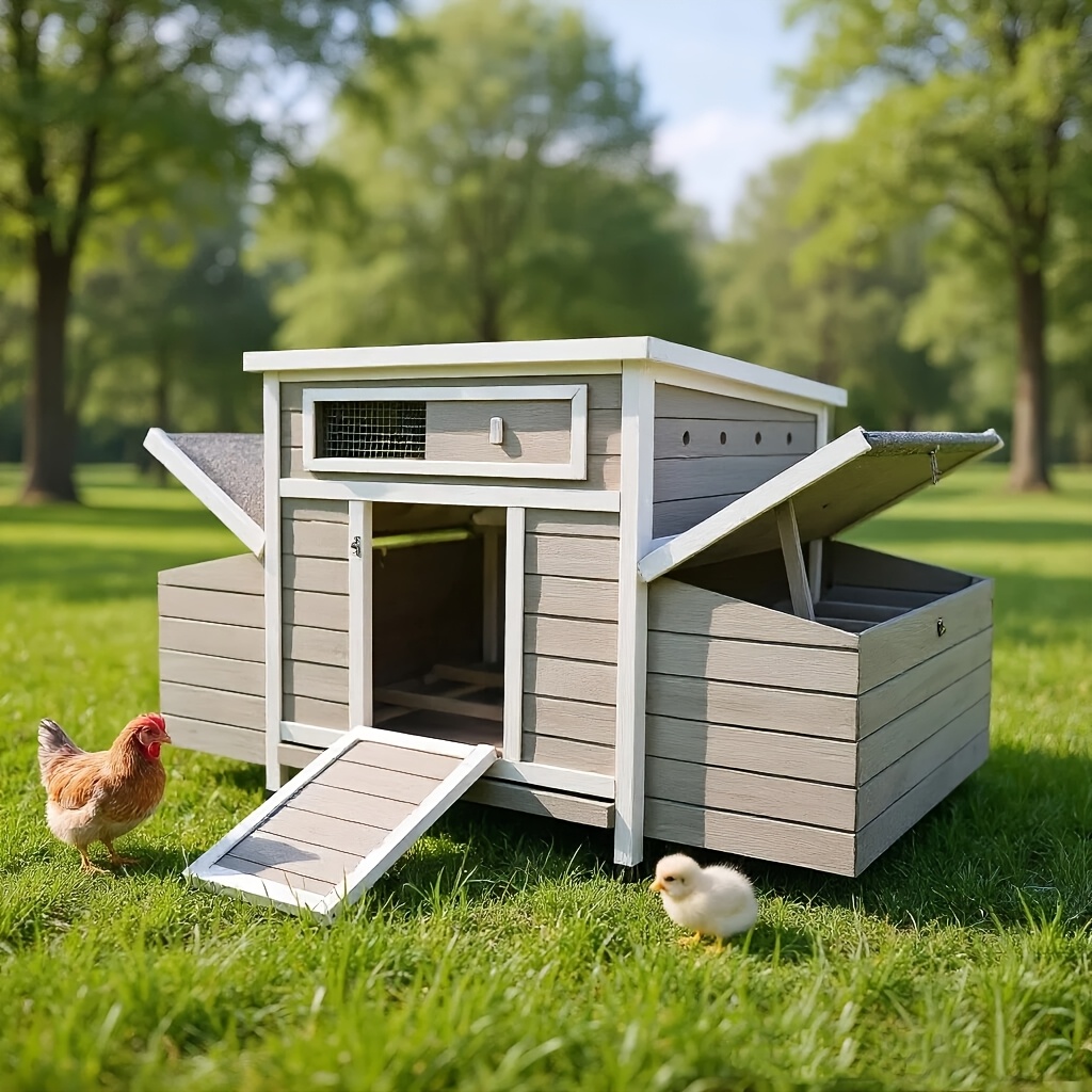 TEMU Large Wooden Chicken Coop Outdoor, Spacious With Dual 2-sided Nesting Boxes, Heavy Duty Poultry Cage For Backyard, Secure Shelter For Hens And