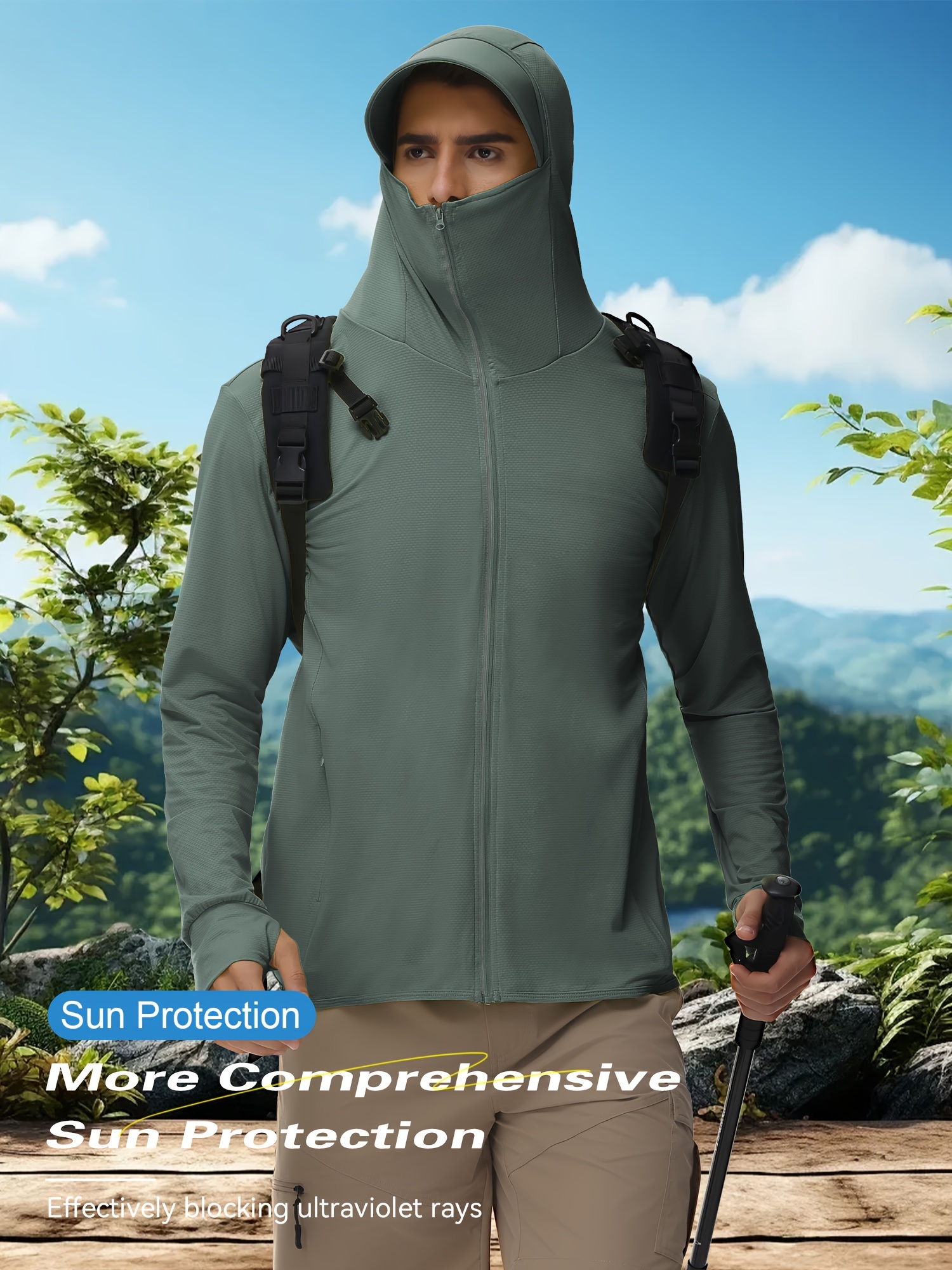 Plain Face Cover Extended Brim Hooded Sun Protection Clothes - Temu