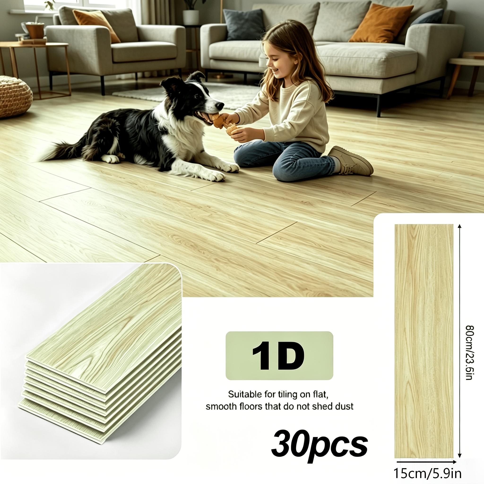 Image of 30pcs Pack Vinyl Flooring Self-adhesive Wood Plank Tiles Suitable, Bedroom,, Dorm - Removable Non-slip Pvc Covering With Wood Grain Effect, Installation For Home Renovation