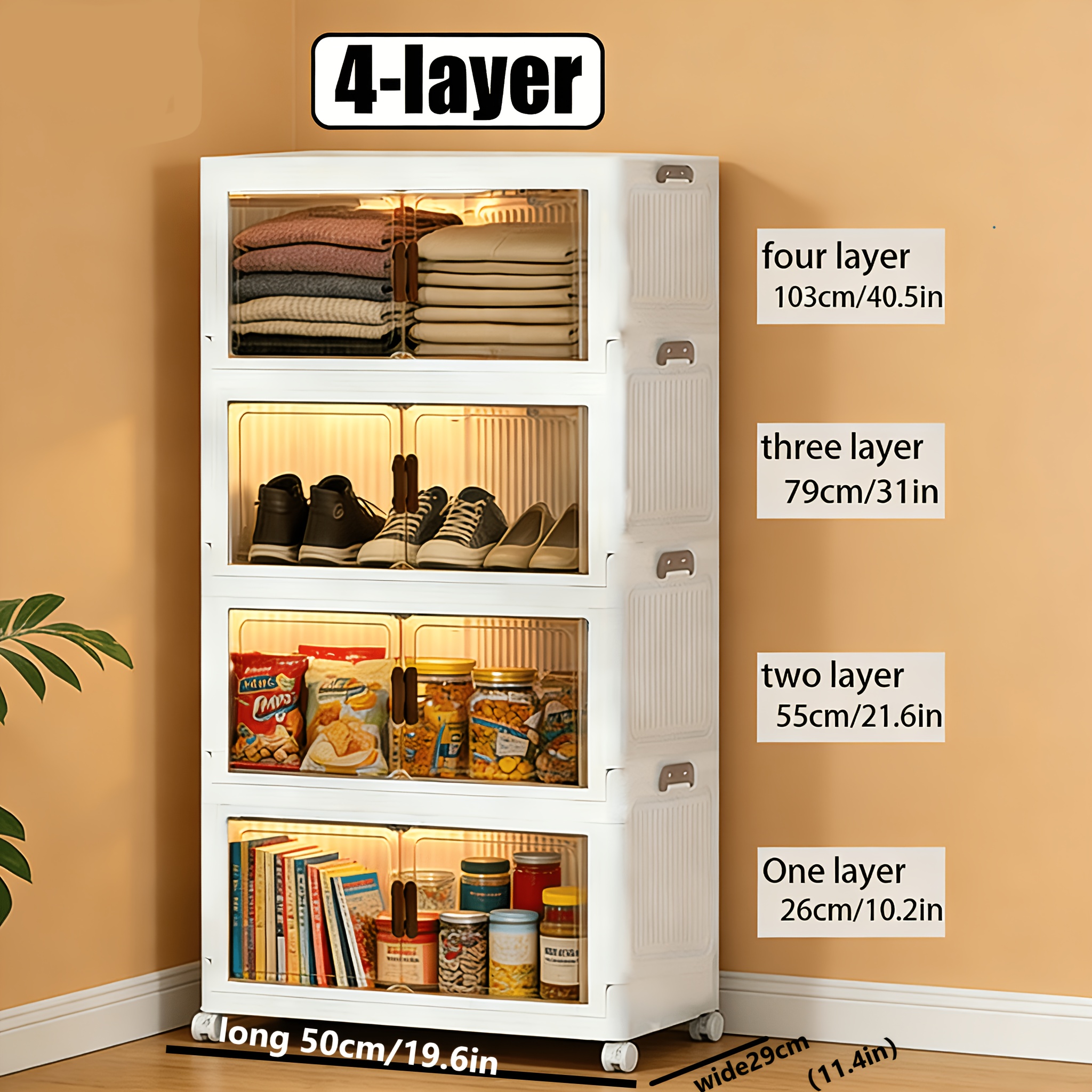 45/50Cm Oversized Folding Storage Cabinets with Wheels And LIDS - Foldable And Stackable Plastic Bins, Storage Cabinets for Household Storage And Organizing Appliances, Folding Storage Bins for Closets, Bedrooms, Kitchens, Office Storage