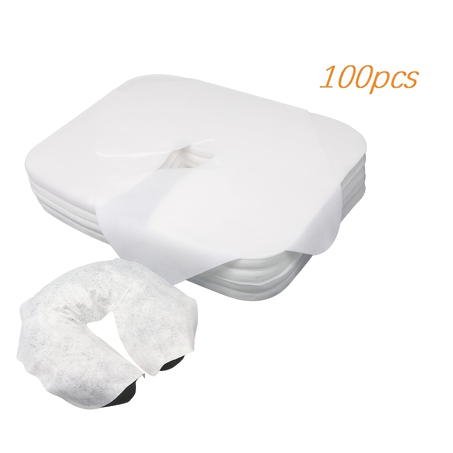 Image of A Set Of 100 Disposable Universal Face Covers, And , Suitable For Headrest Covers On Massage Tables And Chairs (white) For Beauty Salons