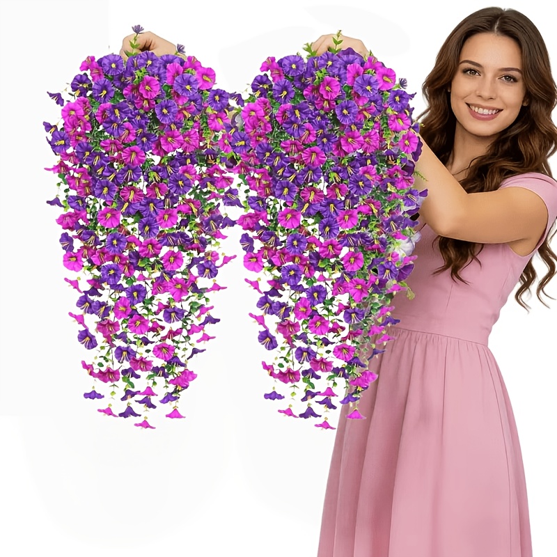 2pcs Set of Artificial Mixed-Color Morning Glory Flowers, Suitable for Indoor/Outdoor Home Decor, Wedding Arrangements, Parties, Gardens, DIY, Courtyards, Offices, Hotels, Housewarming Gifts, New Year, Valentine's Day, and New Year Decorations