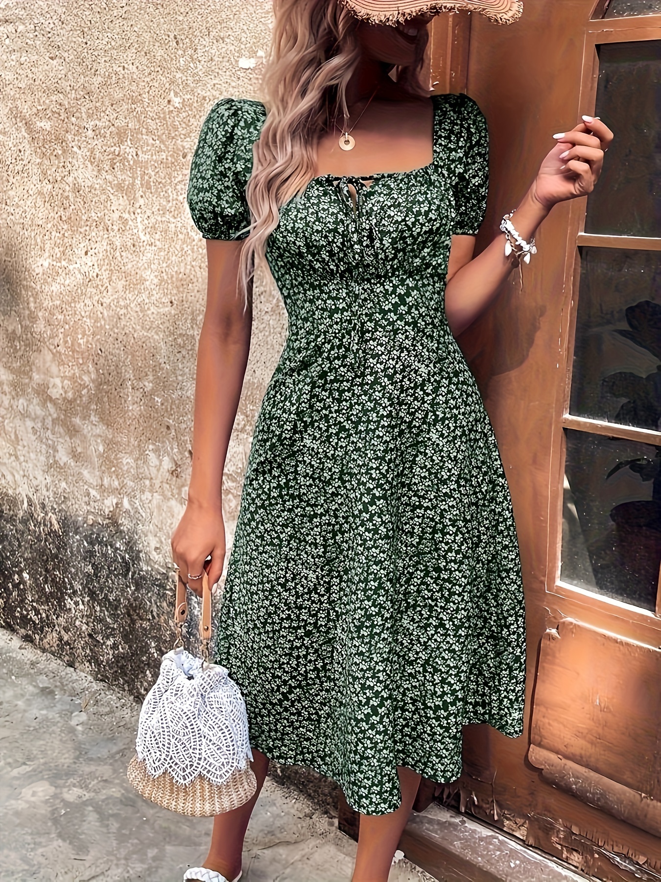 knee length dresses for ladies White Vintage Floral Midi Dress main image 1