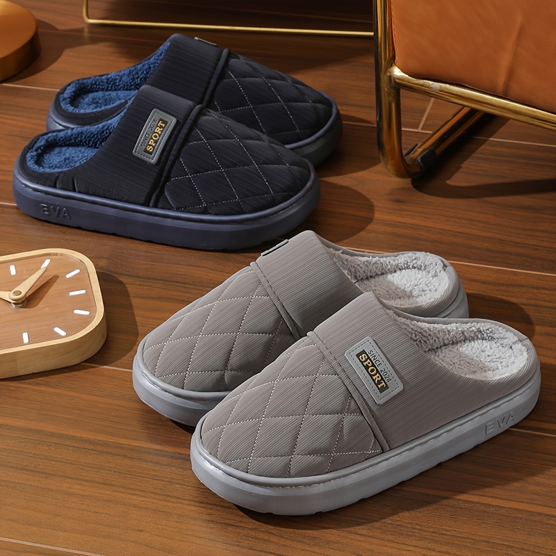 Men'S Winter Slippers - Thick Cushioned Sole Indoor/Outdoor House Shoes with Non-Slip EVA Outsole, Slip-On Warm Footwear for Cold Floors, Soft Fabric Lining - Available in Black, Brown, Navy, Gray - Ideal for Home, Office, Travel - Durable Winter Footwear for Big & Tall Men, Plush Interior Design, Durable Traction Sole, Men Slipper For Men, Slipper For Men, Slipper Men, Men Slipper, House Slipper For Men, Shoe For Men, Hausschuhe Herren