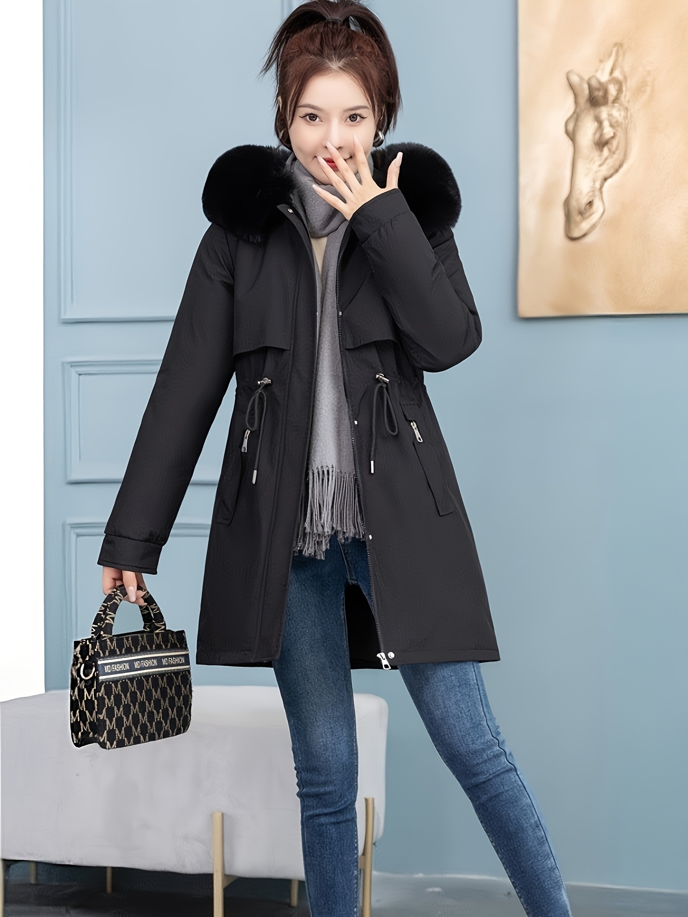 womens elegant winter parka coat length relaxed fit Temu Australia