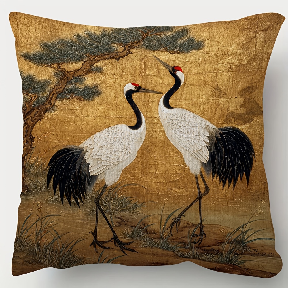 TEMU 1pc, Double-sided Short Pillowcase, Painting Japanese Crane Print Throw Pillow Covers, Multiple Sizes Pillow Case, Suitable For Sofa, Living