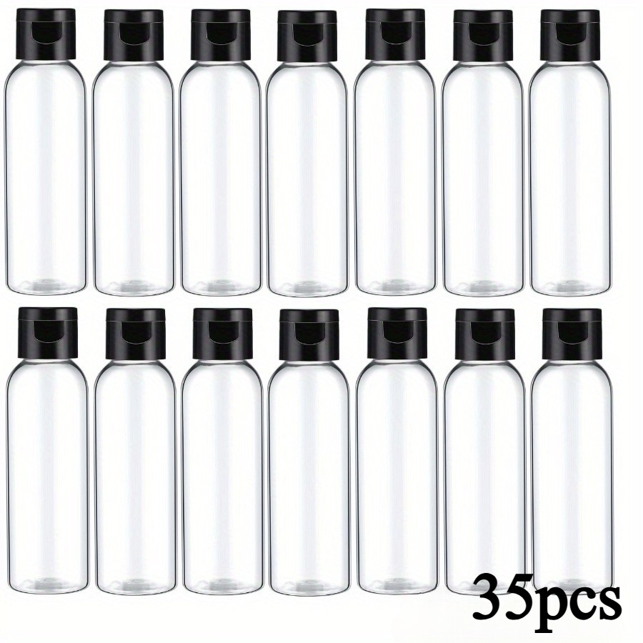 TEMU 35pcs 60ml/2oz Clear Plastic Travel Bottles With Lids, Transparent Compartment Containers For Liquid Facial Cleansers, Shampoos, Lotions, Black
