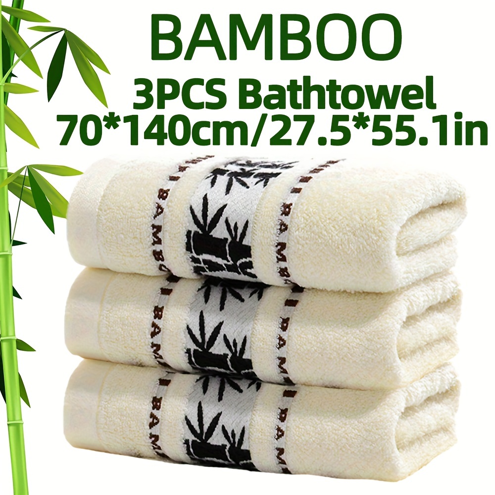 Ensemble de Serviettes de Bain en Fibre de Bambou 3pcs / Set de Serviettes Brodées en Bambou 3pcs, Absorbantes & Séchage Rapide, Super Douces et Légères Couleur Beige, pour Salle de Bain Maison, Fournitures Idéales 70*140cm/27.5*55.1in