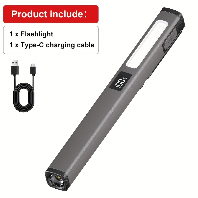 Rechargeable, Compact High-Lumen LED Pen Light with COB Side Light &amp; Magnetic Clip, Type-C Fast Charging, Digital Battery Display - Ideal for EDC, Household Use, Emergencies, and Gifts