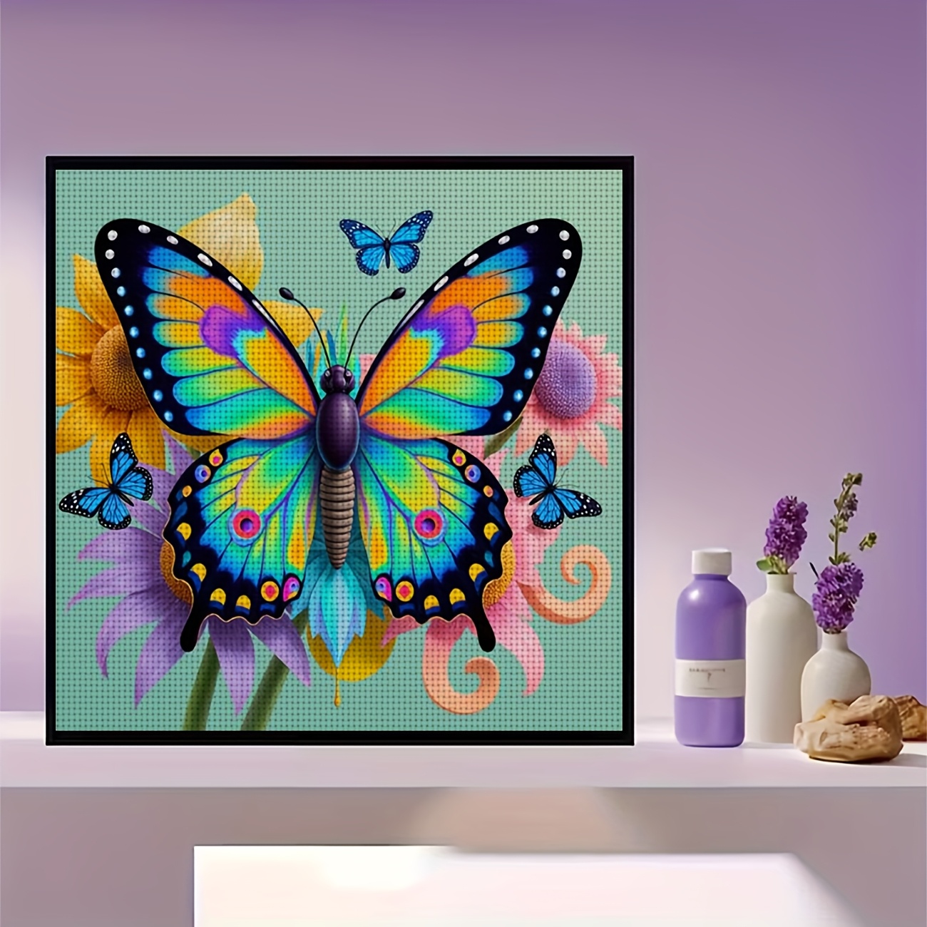 Cross Stitch Kit, Colorful Butterflies and Flowers Pattern
