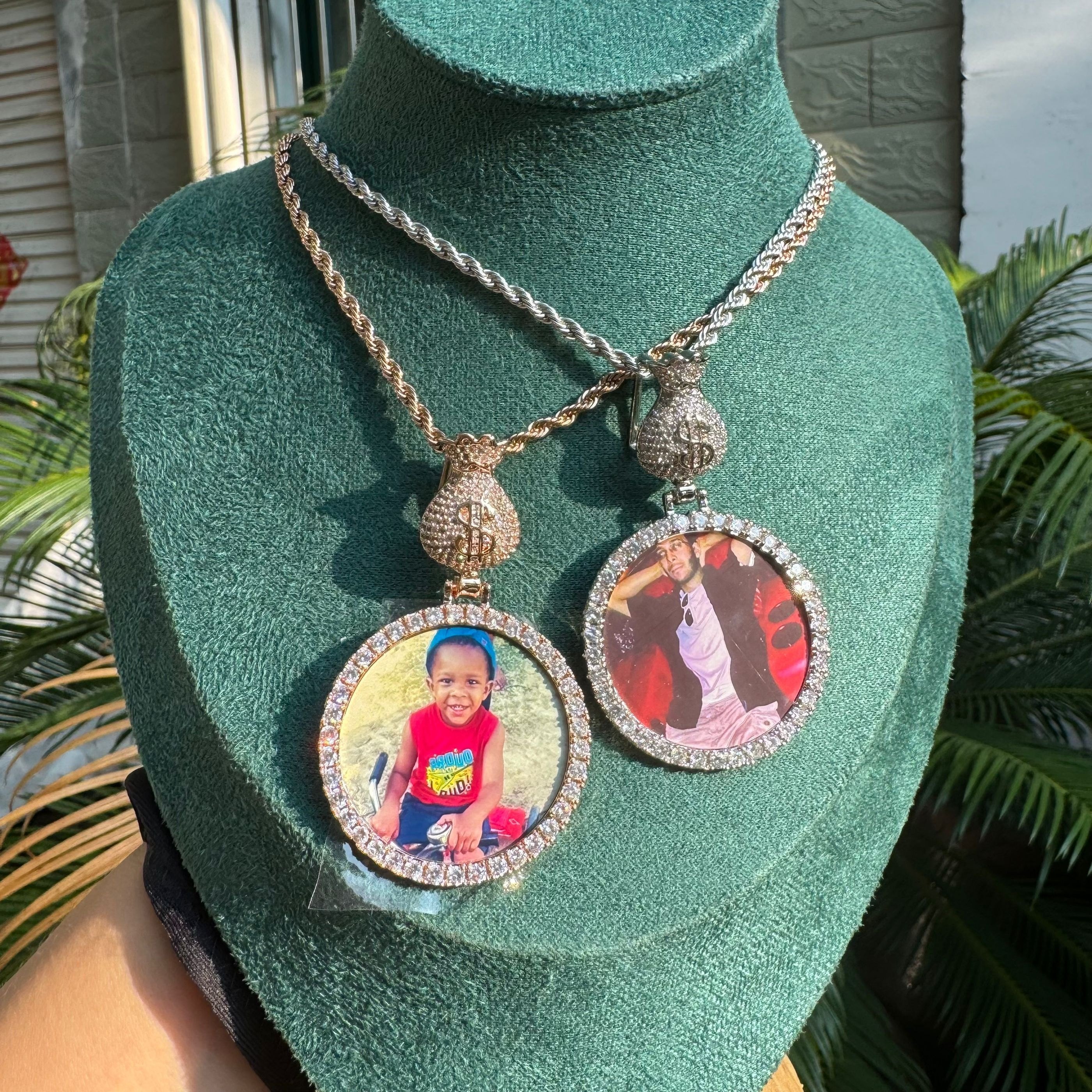 

Custom Photo Hip Hop Bling Boy Pendant Necklace With Synthetic , Personalized Picture Jewelry, April Birthstone, Copper With White Golden Plating For Adults Over 15 - Unique Gift Idea