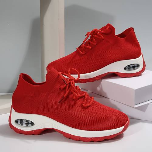 1 pair womens breathable mesh running sneakers with air cushion sole wear resistant anti slip lightweight athletic shoes for walking and casual use