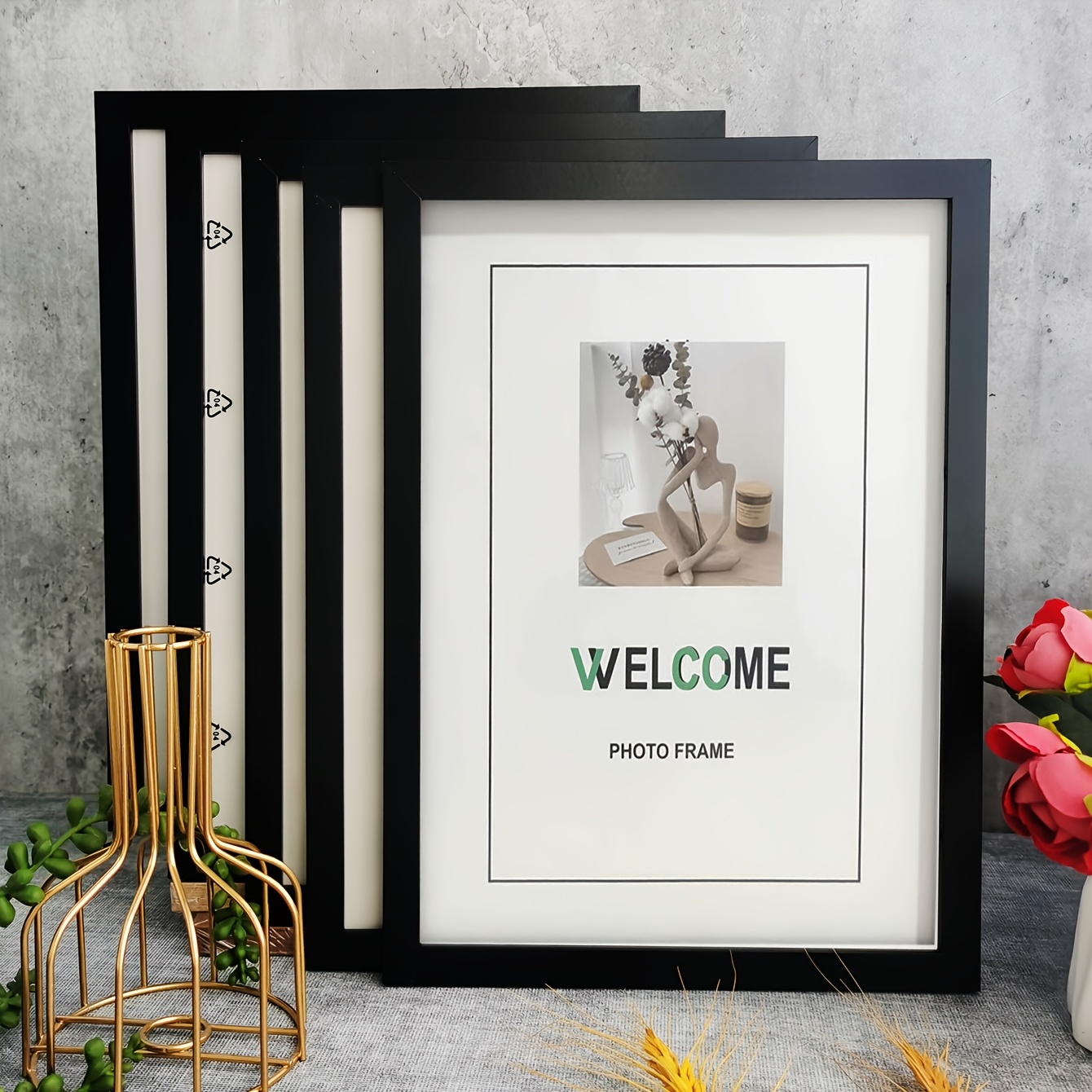 Image of 5pcs Set Of Wooden Photo Frames For Display And Wall Mounting
