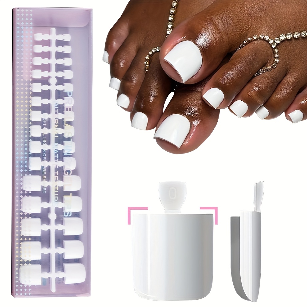TEMU 150pcs Short Square White Press-on Gel Toenails, 15 Size Options, Short Matte Fake Nails, Toenail Decorations For Women And