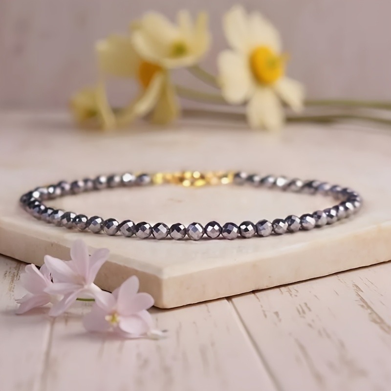 3mm Hematite Beaded Bracelet, Adjustable Minimalist Design