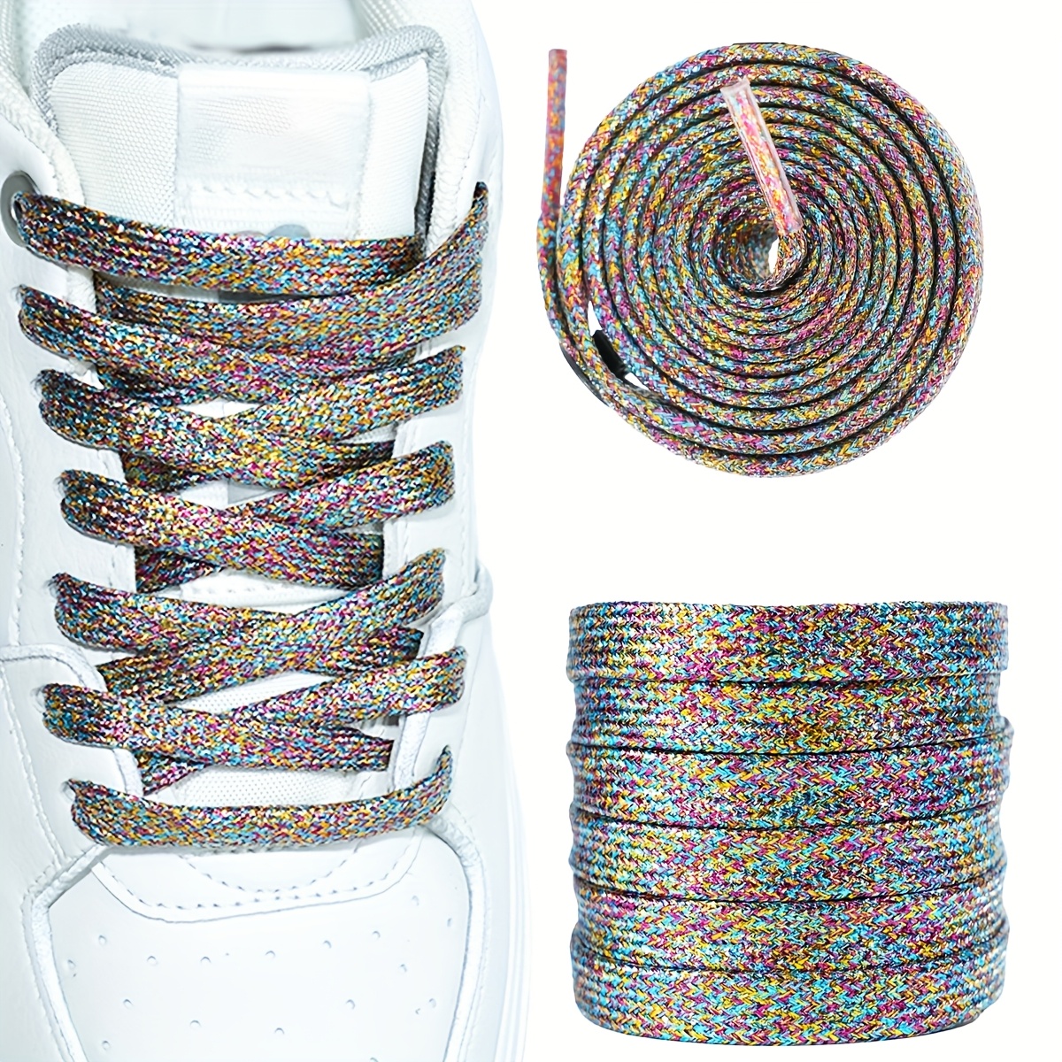 A Pair Of Shiny Metallic Sports Shoes Casual Shoes Replacement Shoelaces, Without Battery