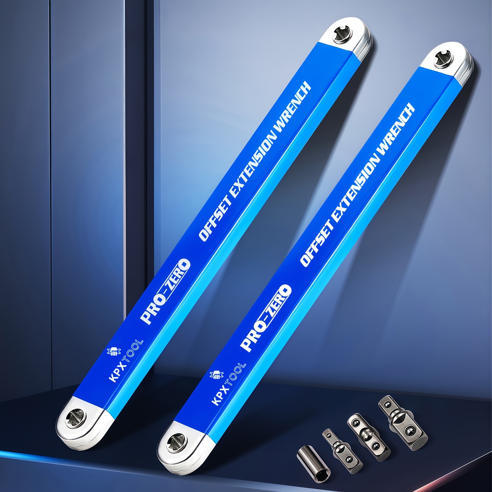 2合1多功能棘轮偏置延长扳手，配有1/2、1/4和3/8方头转接器，适用于狭窄空间，180度旋转、大扭矩、防滑手柄、耐用金属材质，适用于小型通用延长扳手，汽车维修手动工具 商品详情 0