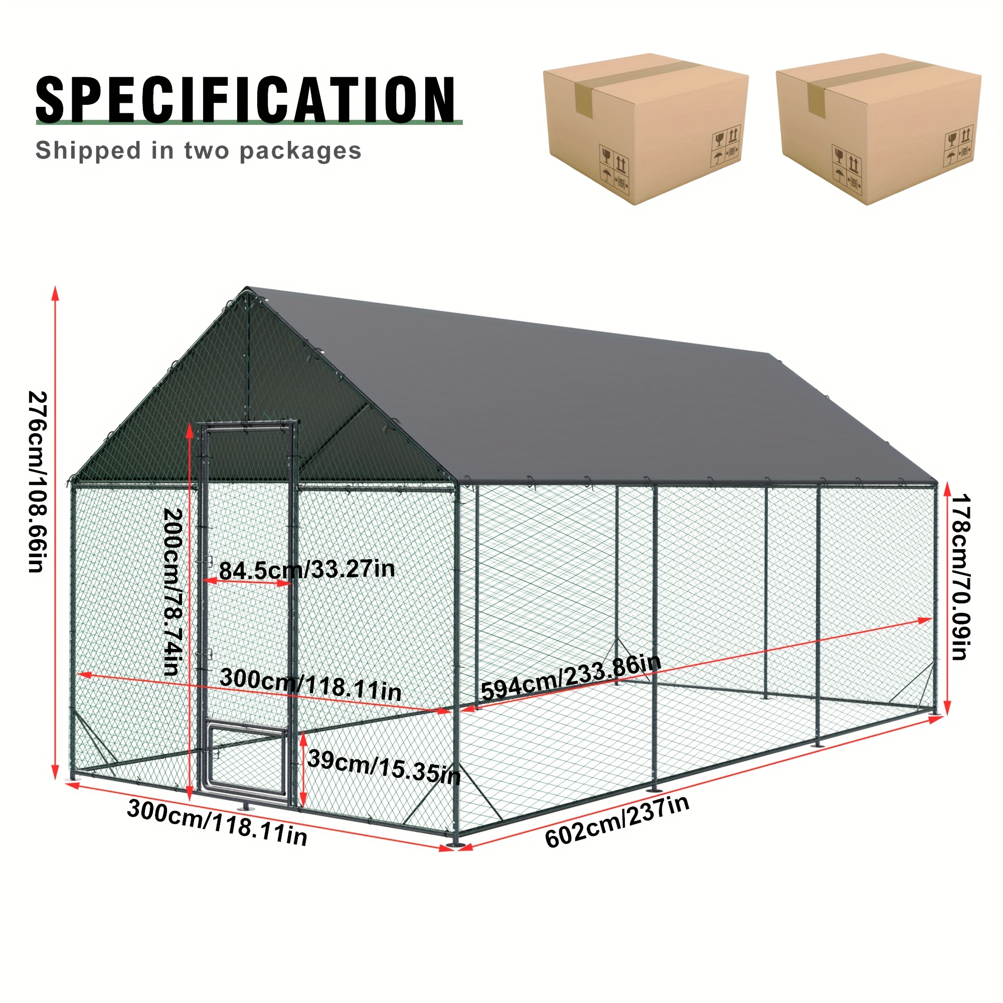 E-shop Outdoor-Vogelhaus mit großem -Hühnerstall umgeben von und UV-Sonnenschutzabdeckung, Hühnerkäfig mit verzinktem Stahlrahmen geeignet für die