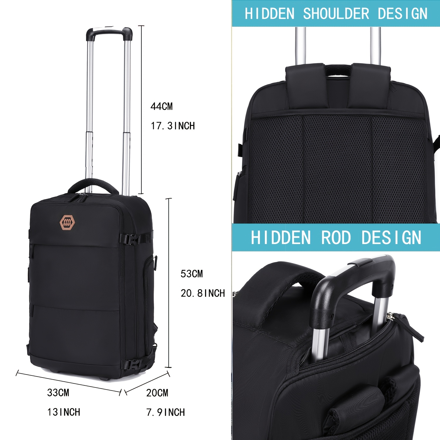 rolling backpack wheels 17 inch travel laptop bag men women - Temu Oman