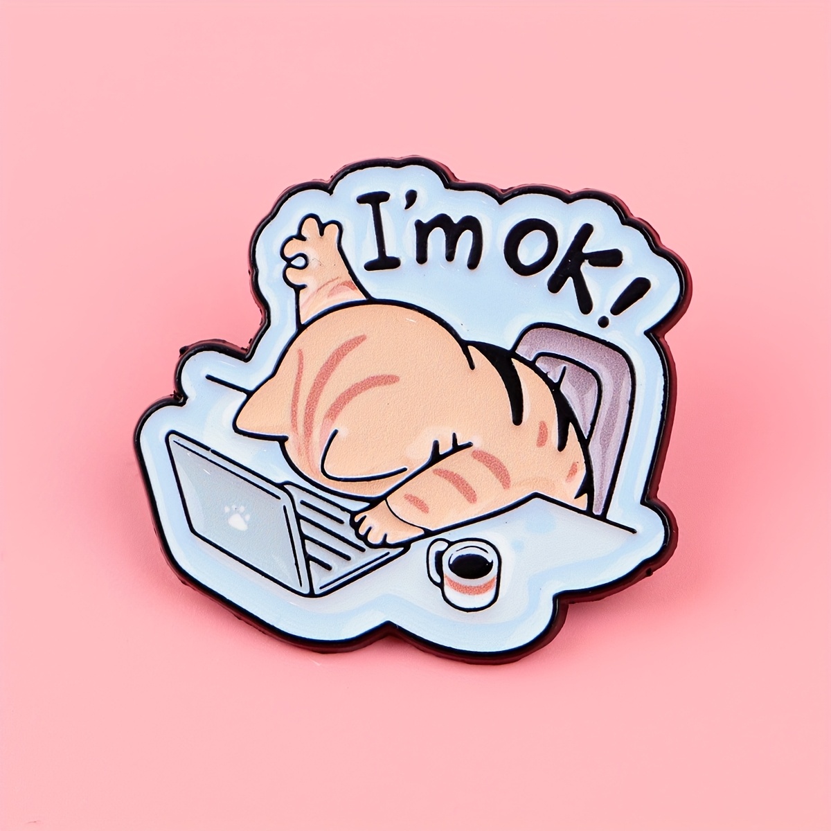 TEMU Broche Émail "Je vais !" Chat - Design Humoristique pour Ordinateur Portable et Tasse à Café, Matériau Durable en Émail, Idéal pour Sacs à Dos,