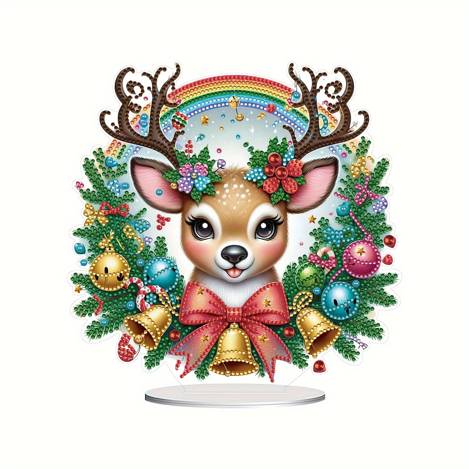 

Festive Christmas Deer Pattern 5d Crystal Decoration Kit: Diy Mosaic Art For Home Decor - Includes Ornament Base, Glue, Tray, Pen, And Diamonds