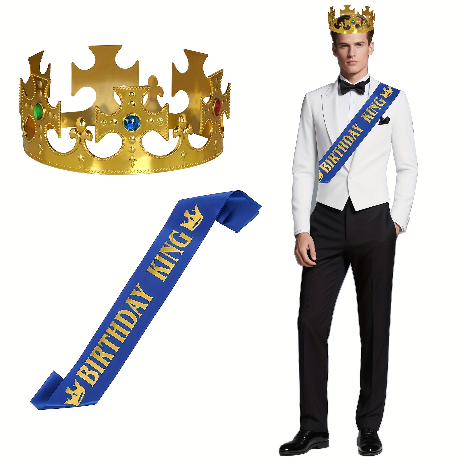 Image of 2pcs/set Birthday And Sash, Costume Headwear Men, Birthday Party Decoration For Birthday Party Birthday Accessories