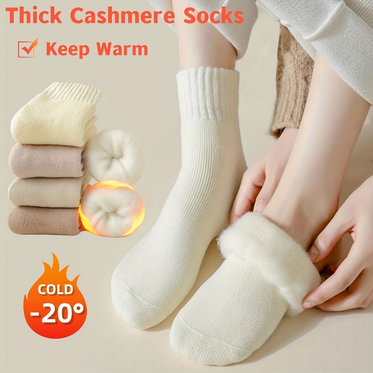 

Fuzzy Socks 1 Pair - Unisex Thickened Warm Crew Slipper Socks With Soft Fluffy , Knit Fabric Solid Color For Couples, Winter Indoor Floor Socks With Elastane, Polyester, Acrylic - Hand Washable