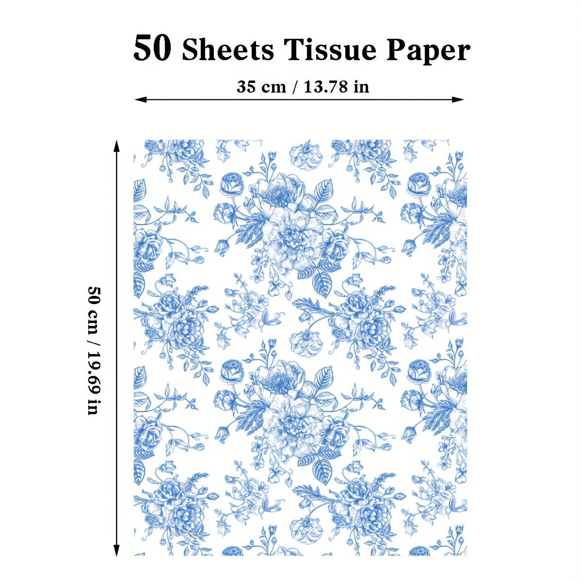 TEMU 50 feuilles de Chinoiserie - Papier d'emballage vintage bleu et blanc à floraux et porcelaine chinoise, feuilles enduites de cire/polymère pour